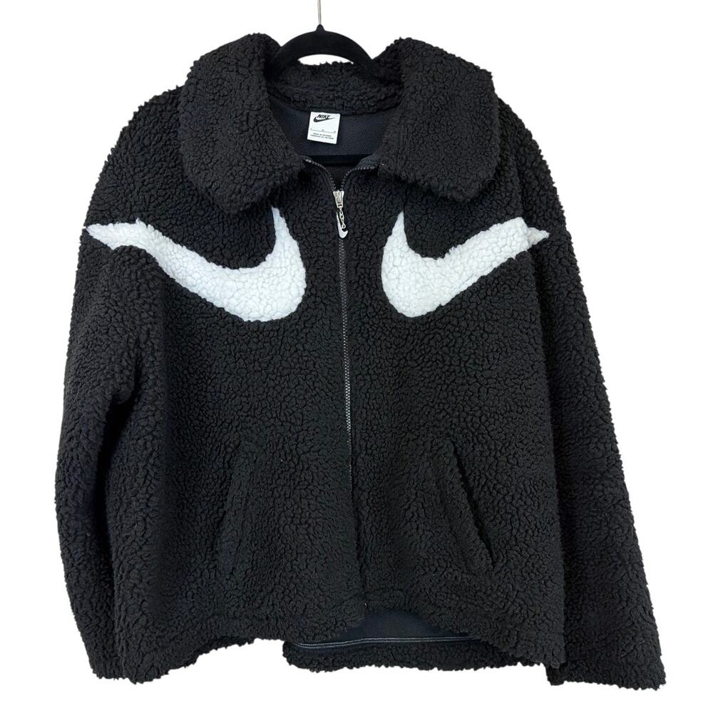 Nike Black Double Swoosh Full Zip Sherpa Fleece Jacket L
